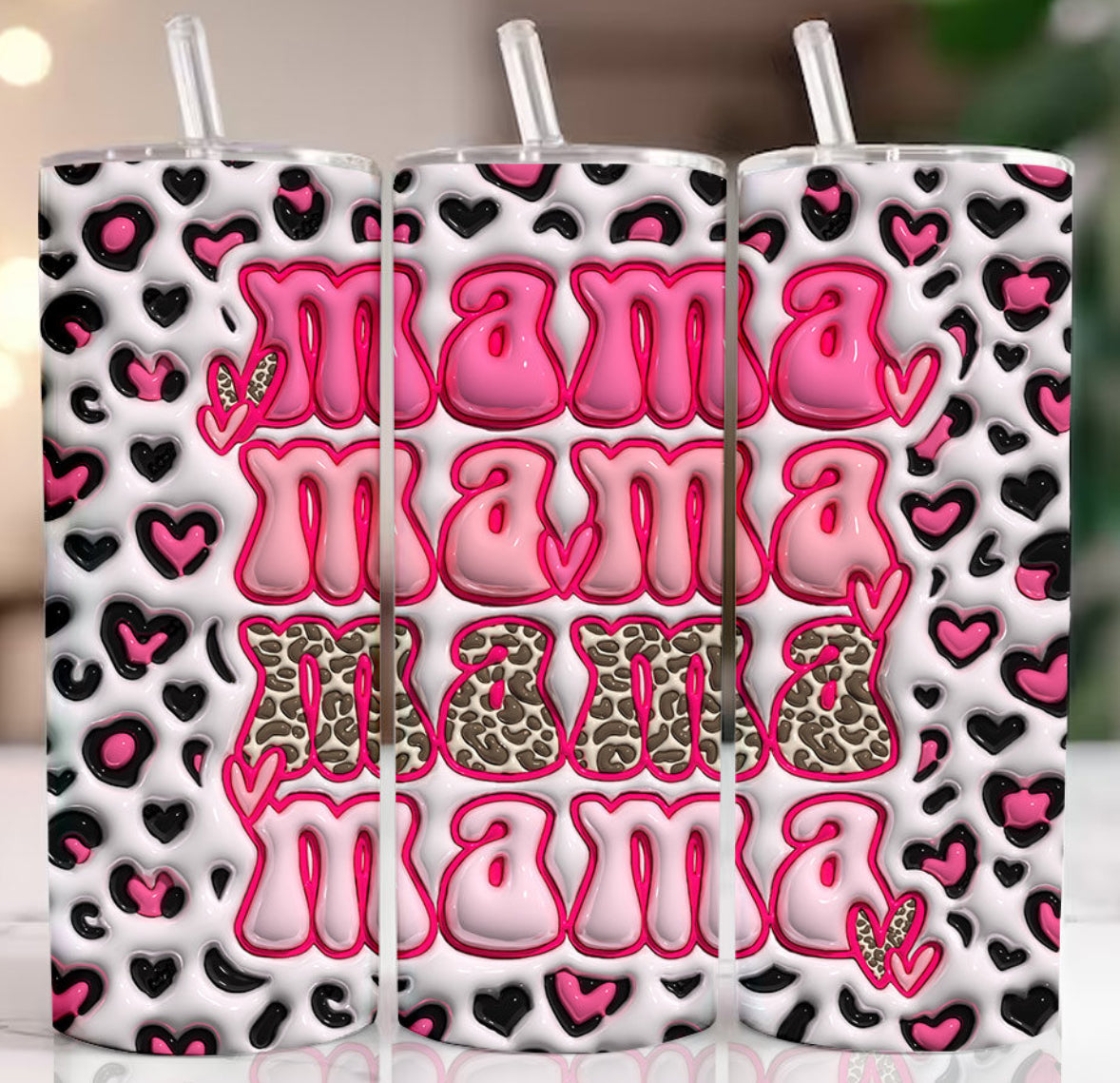 Retro MAMA Leopard Print Inflated 3D Tumbler