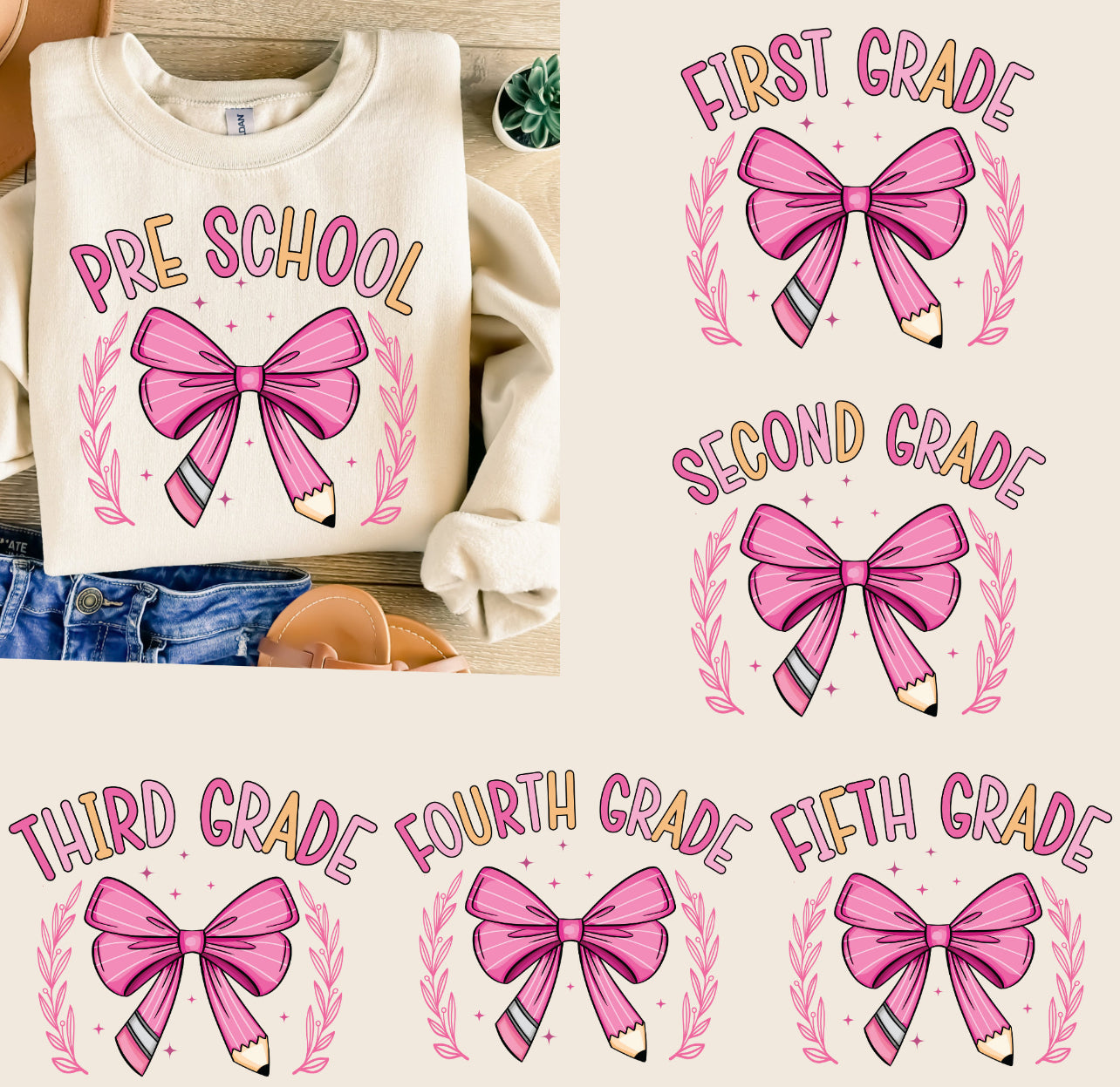 Pink Bow Grade School Short Sleeve Tee - Adult