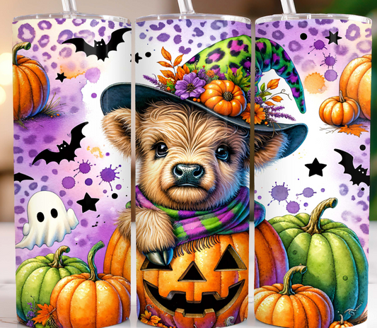 Highland Cow Leopard Fall Tumbler