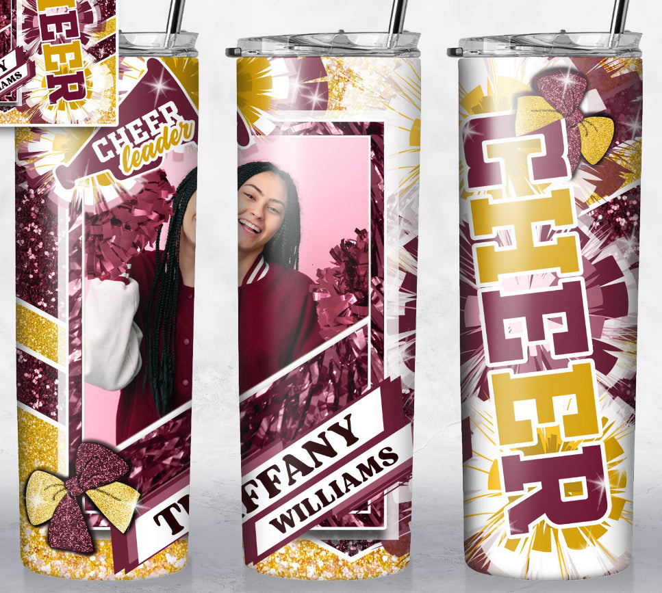 Cheer Tumbler With Photo (multiple color options)