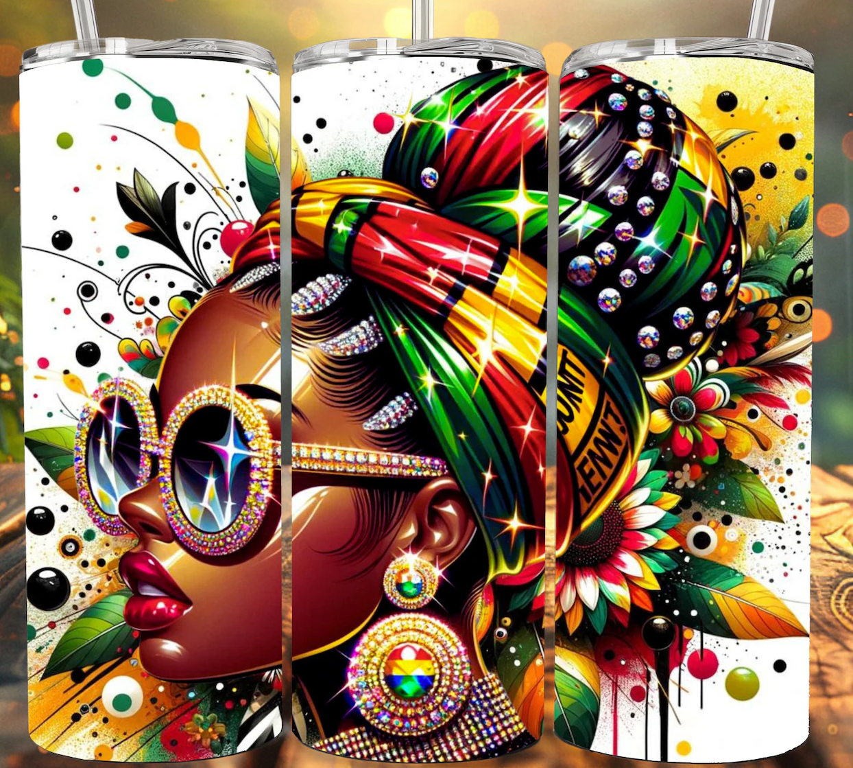 Juneteenth Woman Tumbler w/ Flowers