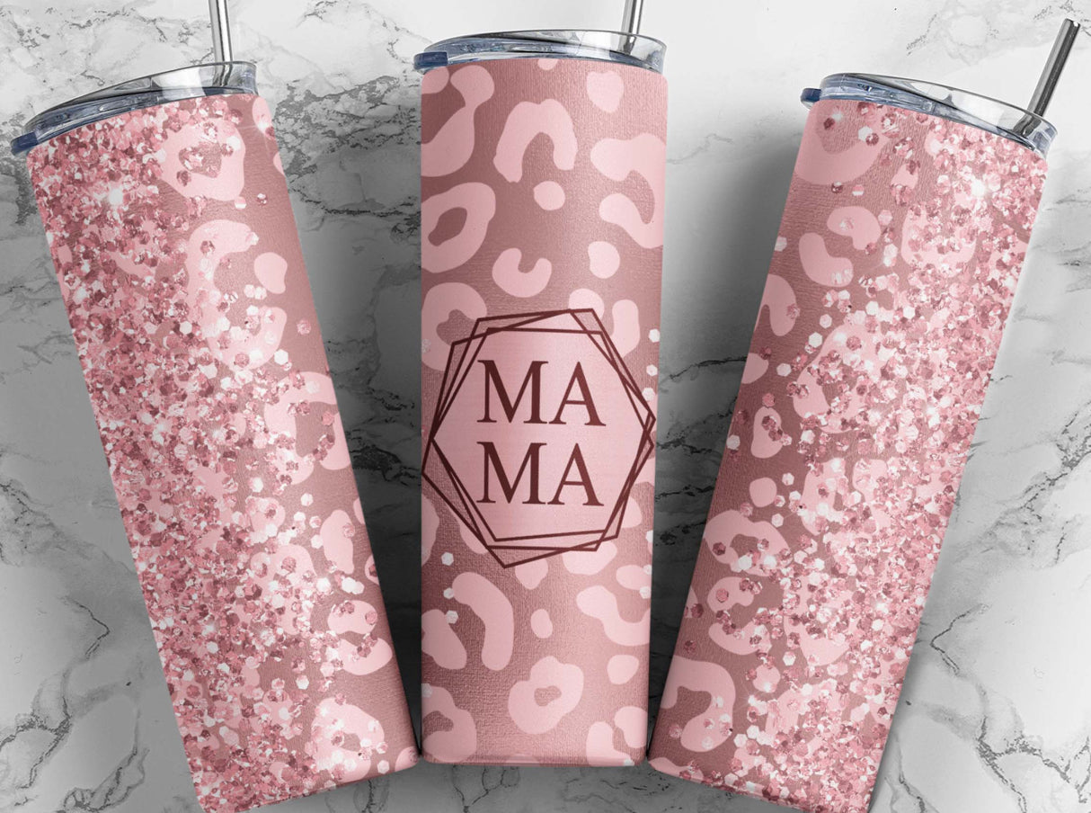 MAMA Glitter & Leopard Print Tumbler