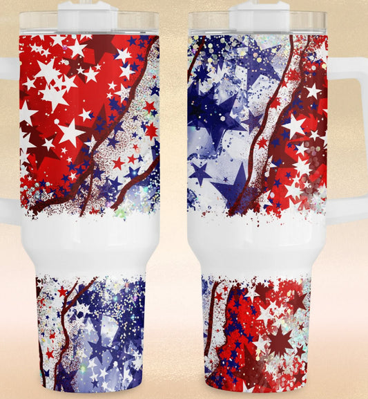 40oz tumbler USA - Red White & Blue Stars