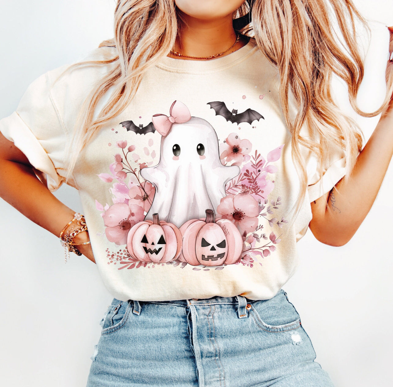 Ghost with Pink Pumpkins