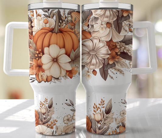 40oz tumbler Fall Pumpkin and Flowers