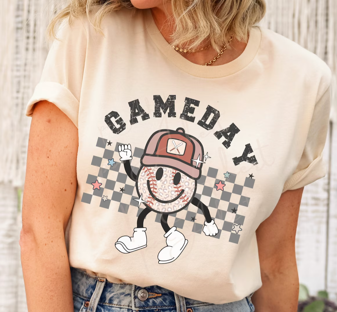 Retro Checkered Game Day Baseball
